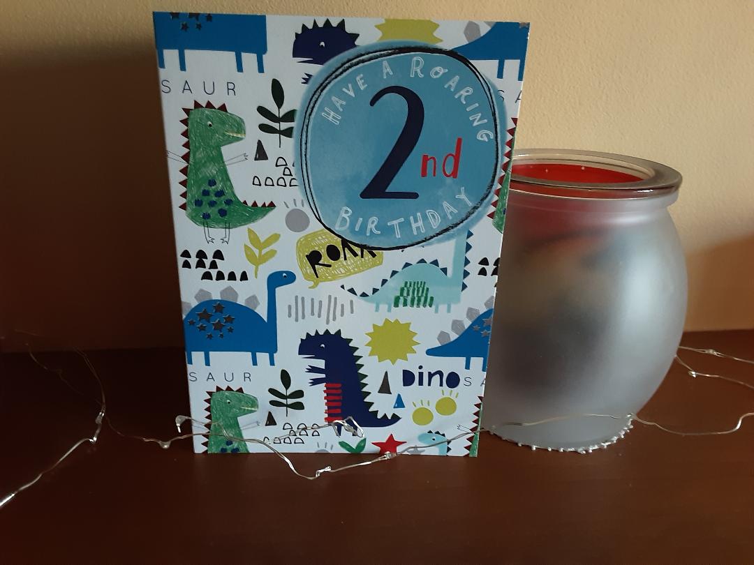 2nd birthday card - cartoon dinosaurs going "roar"