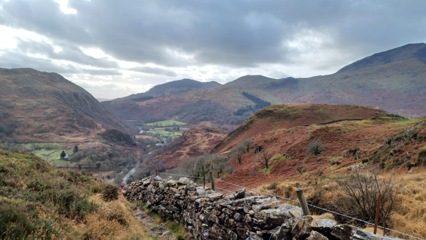 The view towards Beddgelert from the 'moderate' walk from Craflwyn, Snowdonia.
