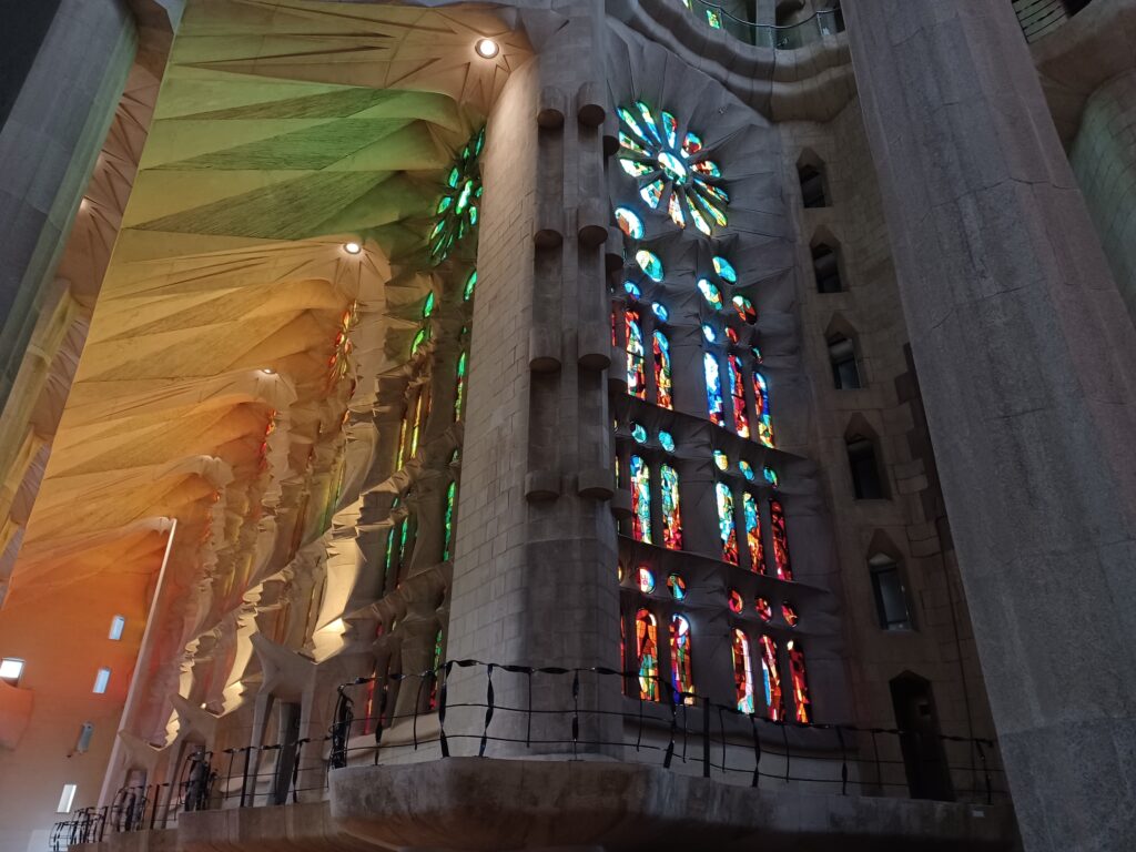 Stained glass windows inside the Sagrada Familia
