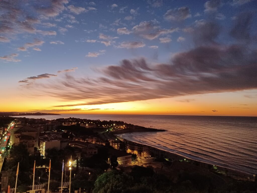 Sunrise over the sea at Tarragona, as viewed from our hotel balcony