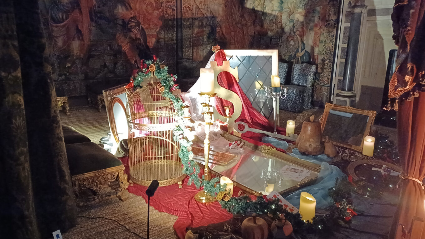 A Tudor Christmas scene in one of the bedrooms at Hardwick Hall