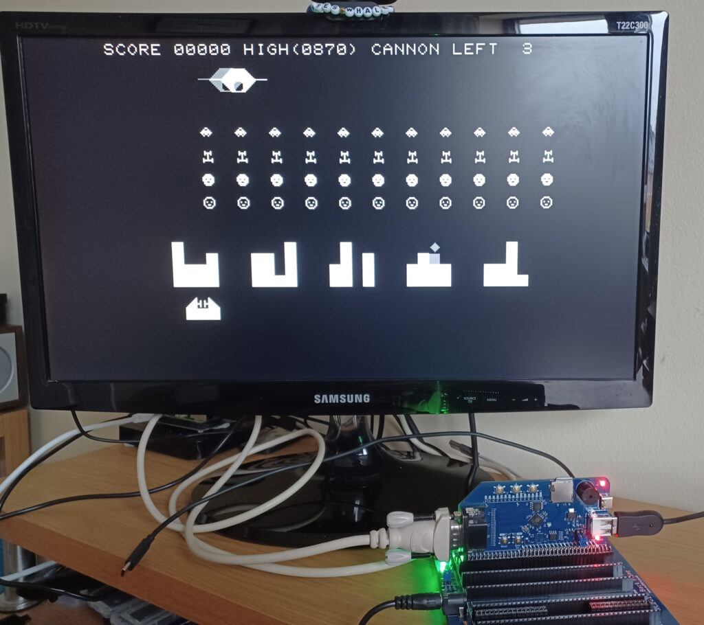 A Pico MZ-80K using the RC2014 RP2040 VGA terminal card to run the Sharp version of Space Invaders